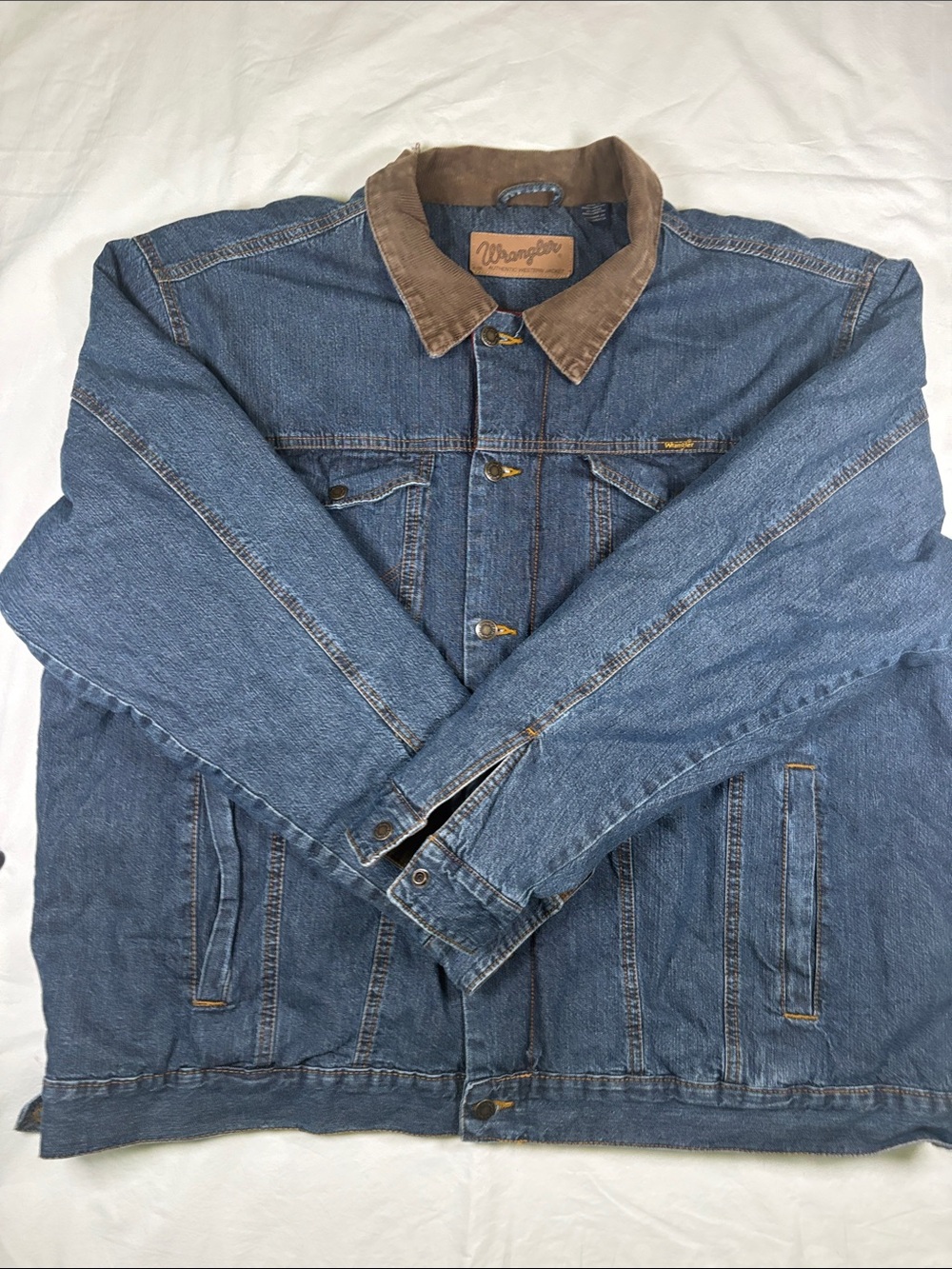 Wrangler Blue Denim Jacket with Brown Corduroy Collar